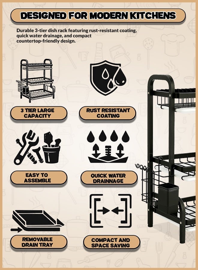Eoptify Dish Rack Drying Stand With Utensil Holder  Stand For Kitchen 3 Tier Large Capacity Dish Drying Rack With Utensil Holder Cutting Board & Dish Drainer Plate Holder - Image 5
